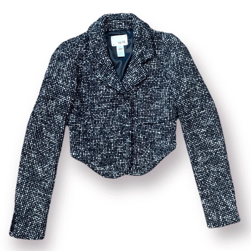 90s Cropped Tweed Blazer Black White Preppy Jacket Small Heritage Old Monu